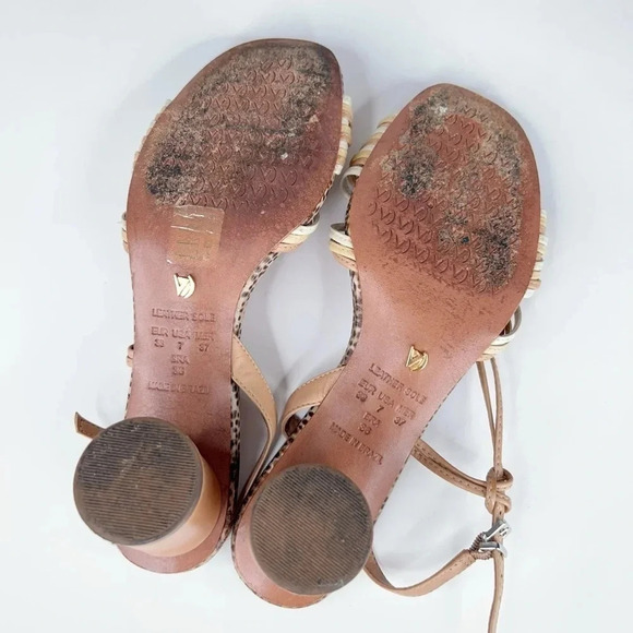 Vicenza Anthropologie Cream Neutral Slingback Heeled Sandals Leather Round Heel - Picture 13 of 14